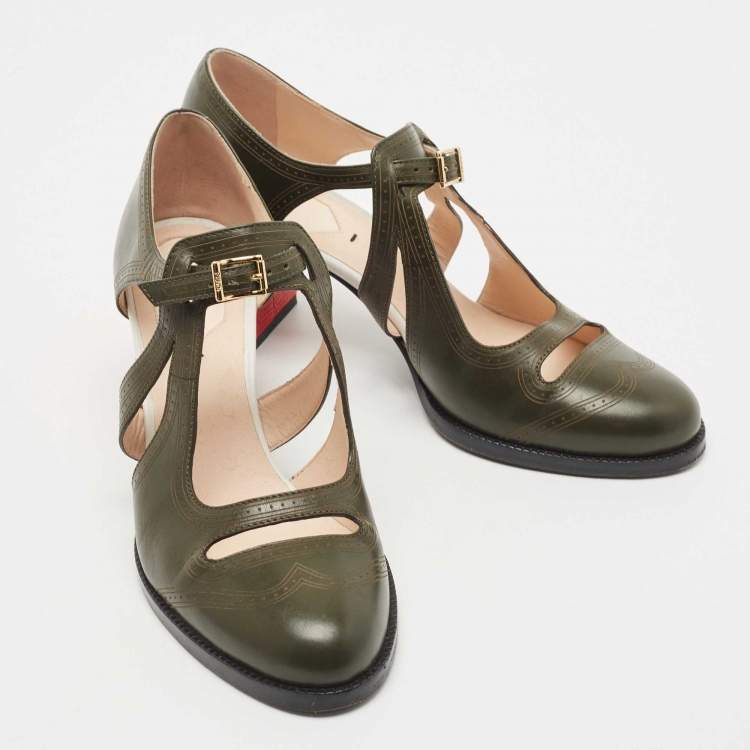 Pre Owned Fendi Army Green Leather Chameleon Pumps Size 37.5
