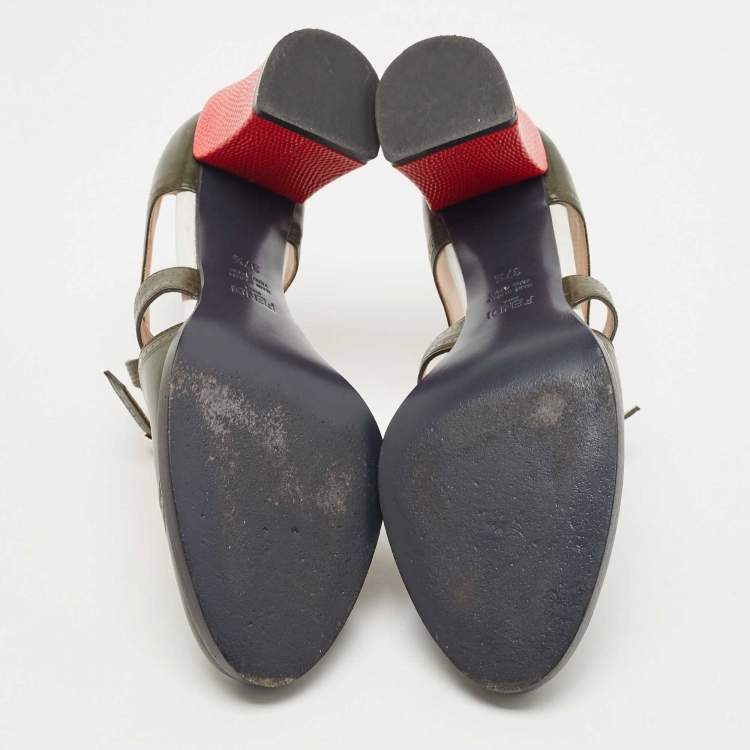 Pre Owned Fendi Army Green Leather Chameleon Pumps Size 37.5
