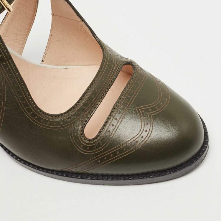 Pre Owned Fendi Army Green Leather Chameleon Pumps Size 37.5