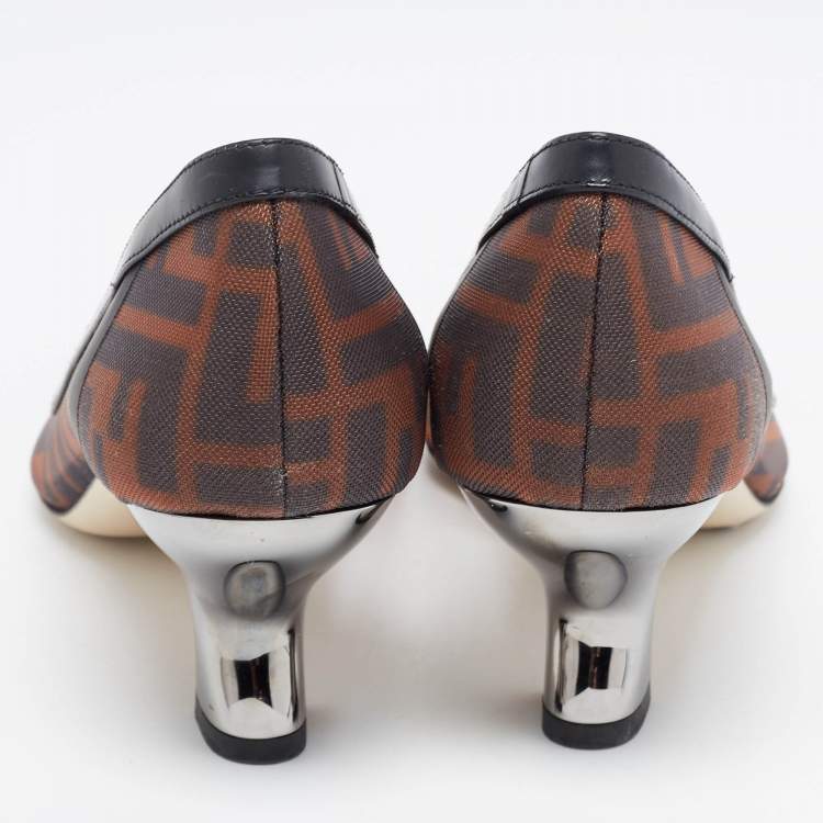 Pre Owned Fendi Black/Brown Mesh And Leather Trim Colibri Pointed Toe Pumps Size 37