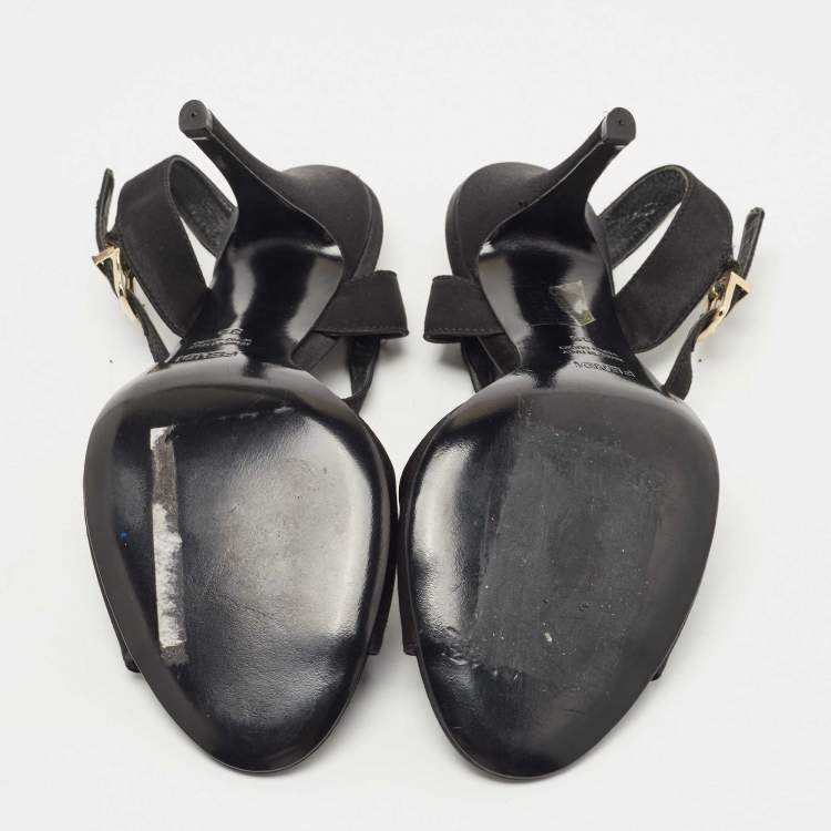 Pre Owned Fendi Black Satin Crystal Embellished Buckle T-Strap Sandals Size 39