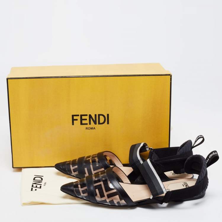 Pre Owned Fendi Black PVC and Leather Colibri Slingback Flats Size 36.5