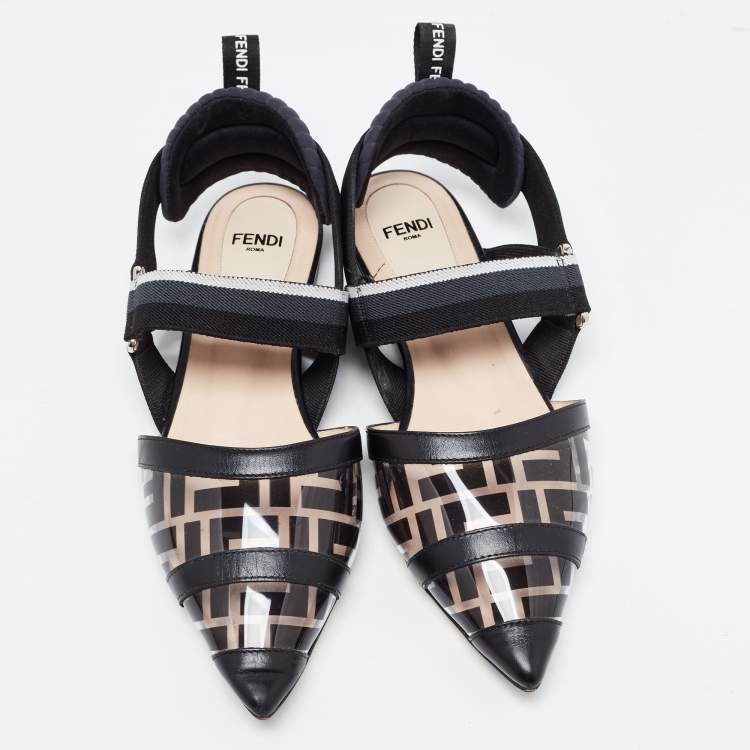 Pre Owned Fendi Black PVC and Leather Colibri Slingback Flats Size 36.5