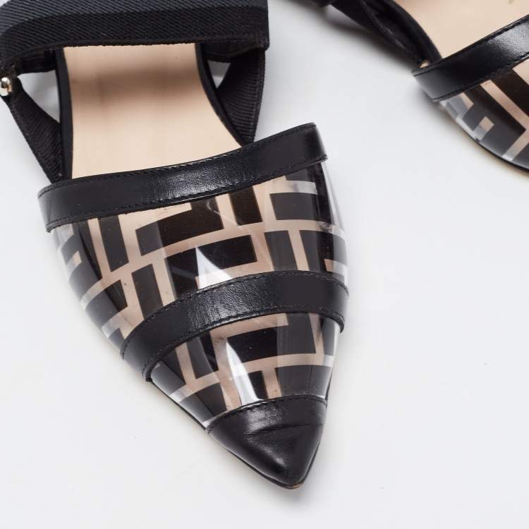 Pre Owned Fendi Black PVC and Leather Colibri Slingback Flats Size 36.5
