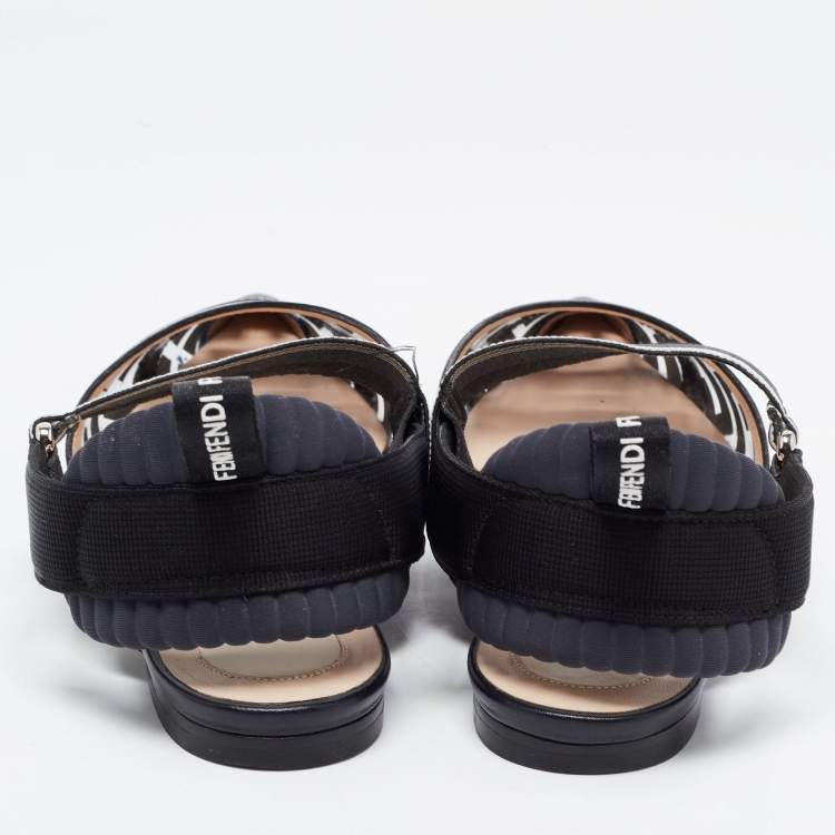 Pre Owned Fendi Black PVC and Leather Colibri Slingback Flats Size 36.5