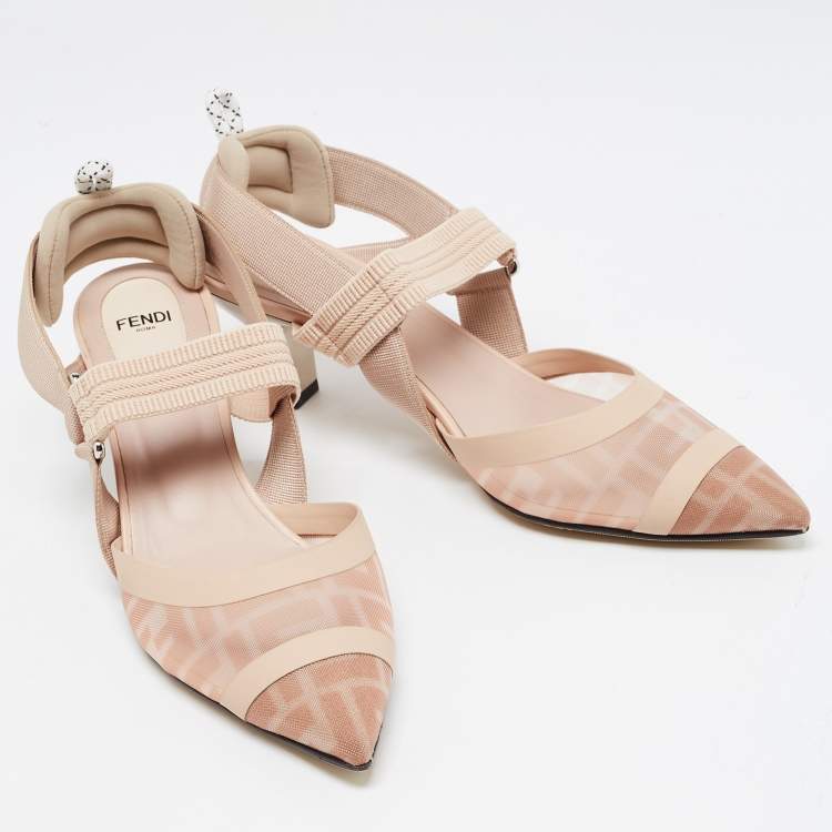 Pre Owned Fendi Two Tone Zucca Mesh and Leather Colibri Pumps Size 41