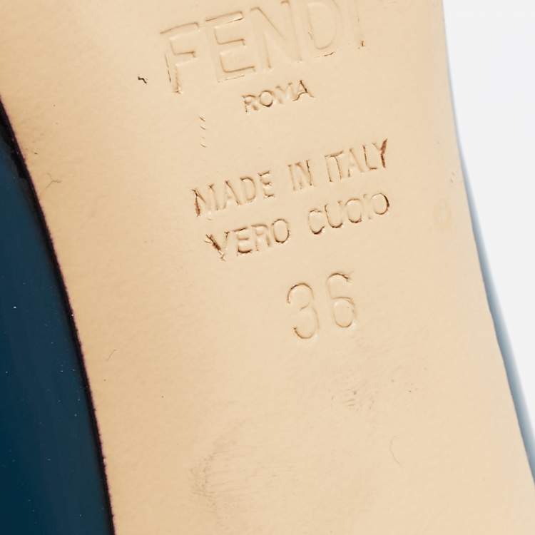 Pre Owned Fendi Teal Patent Leather Peep Toe Platform Pumps Size 36