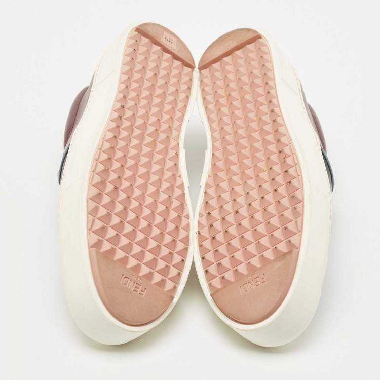Pre Owned Fendi Tricolour Leather Monster Slip On Sneakers Size 37