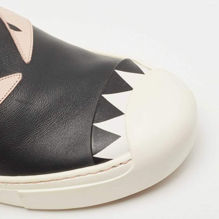 Pre Owned Fendi Tricolour Leather Monster Slip On Sneakers Size 37