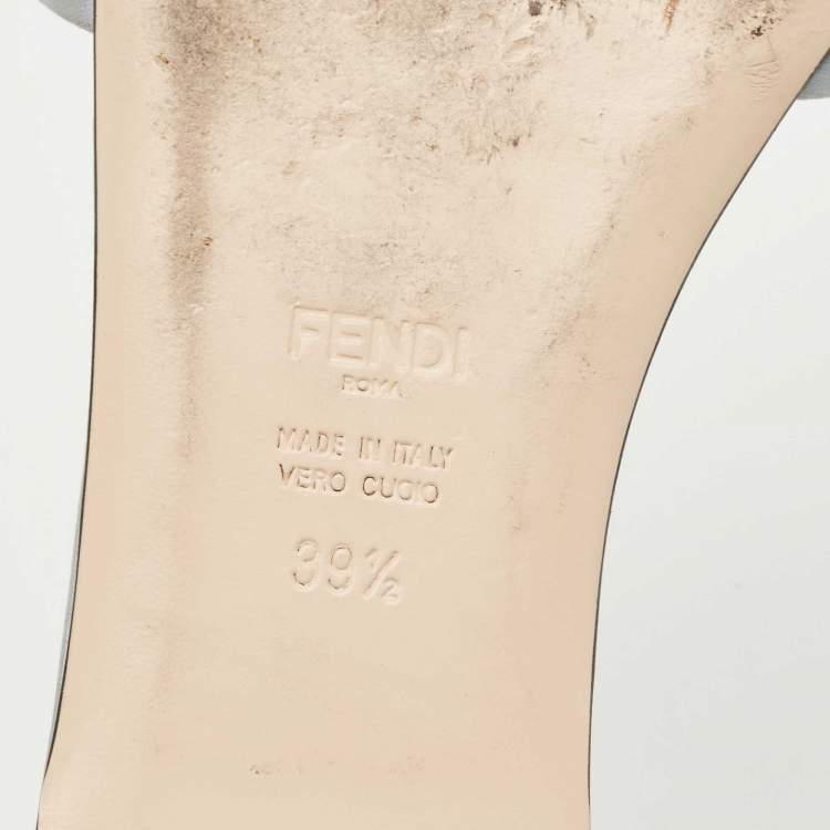 Pre Owned Fendi Grey Satin Logo Embroidered  Flat Slides Size 39.5