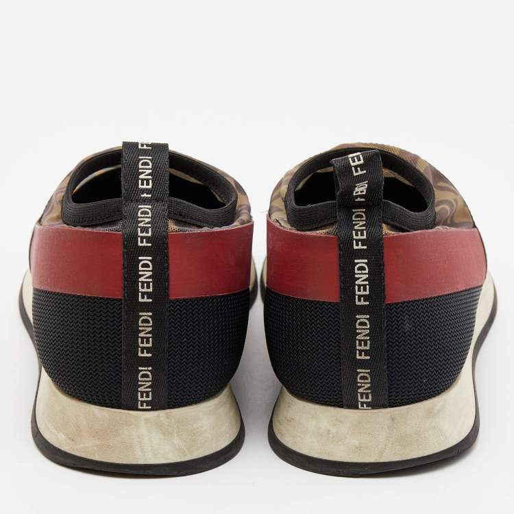 Pre Owned Fendi Multicolor Stretch Mesh and Lace Slip On Sneakers Size 38