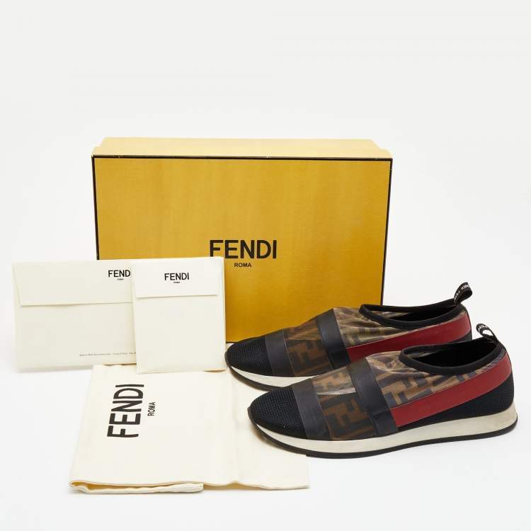 Pre Owned Fendi Multicolor Stretch Mesh and Lace Slip On Sneakers Size 38