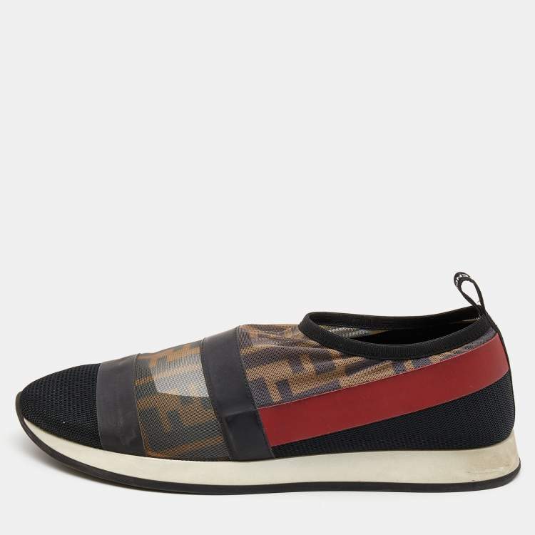 Pre Owned Fendi Multicolor Stretch Mesh and Lace Slip On Sneakers Size 38