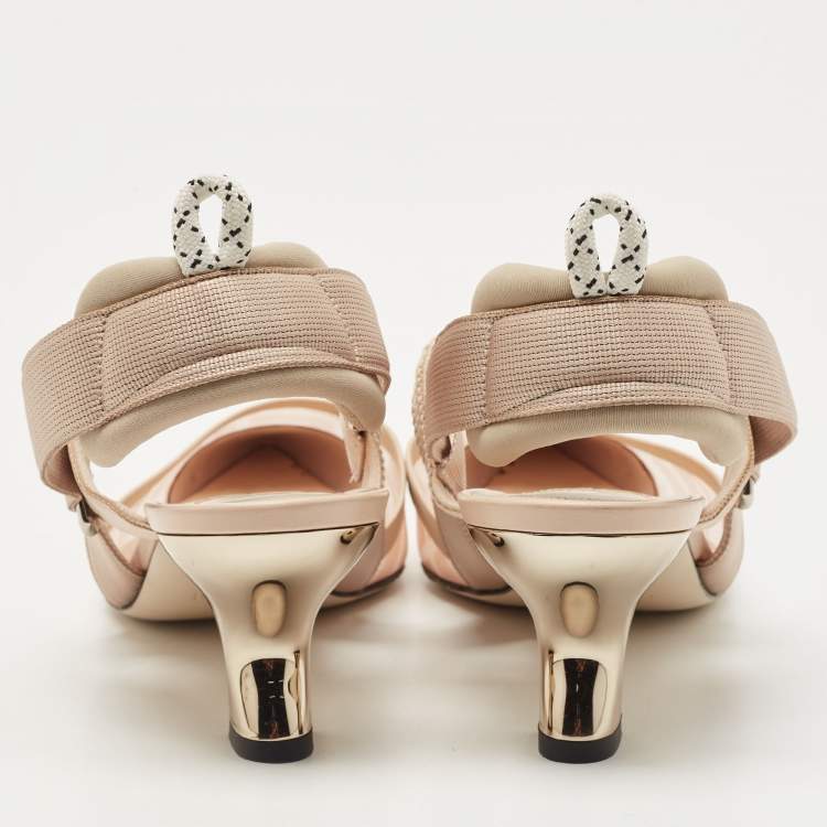 Pre Owned Fendi Beige Canvas and Mesh Colibri Pumps Size 40