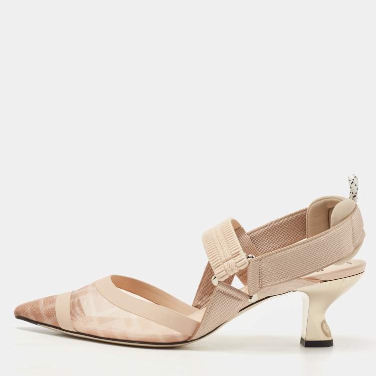 Pre Owned Fendi Beige Canvas and Mesh Colibri Pumps Size 40