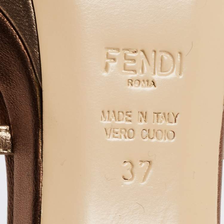 Pre Owned Fendi Metallic Leather Strappy T-Bar Platform Sandals Size 37