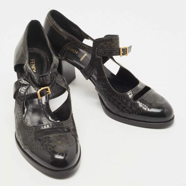 Pre Owned Fendi Black Patent Leather Cut Out Pumps Size 39