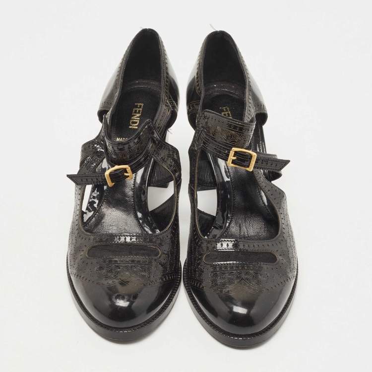 Pre Owned Fendi Black Patent Leather Cut Out Pumps Size 39