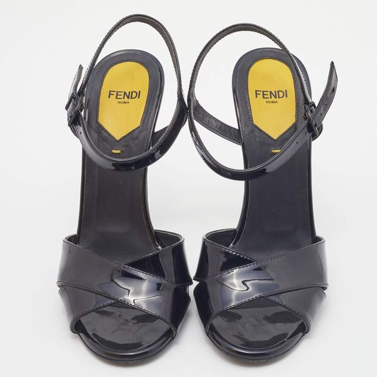 Pre Owned Fendi Black Patent Leather Ankle Strap Sandals Size 36.5