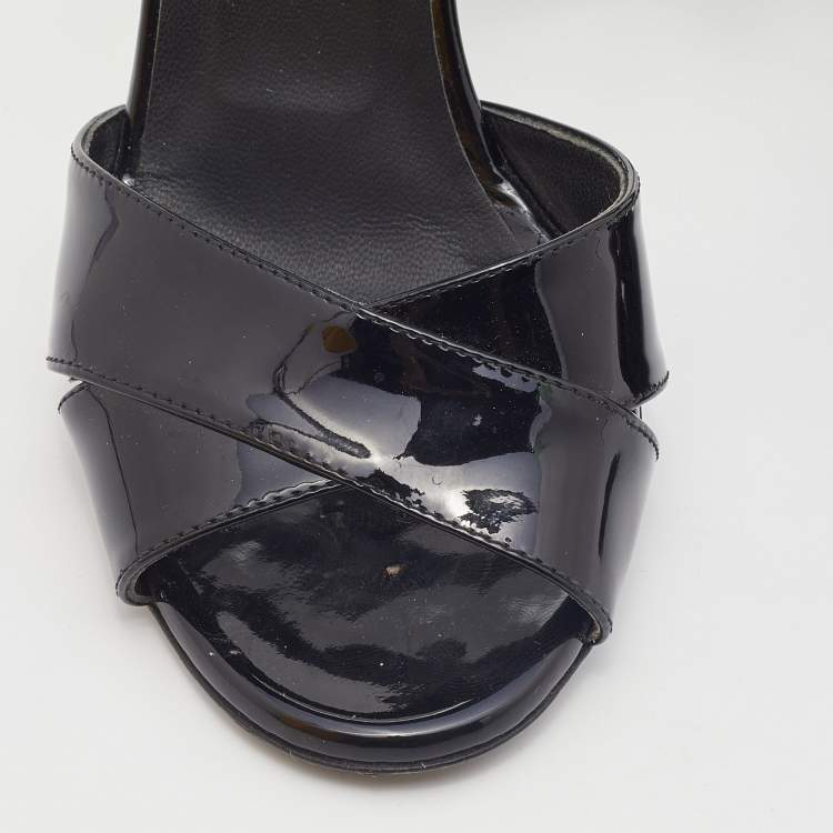 Pre Owned Fendi Black Patent Leather Ankle Strap Sandals Size 36.5