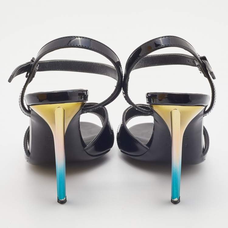 Pre Owned Fendi Black Patent Leather Ankle Strap Sandals Size 36.5