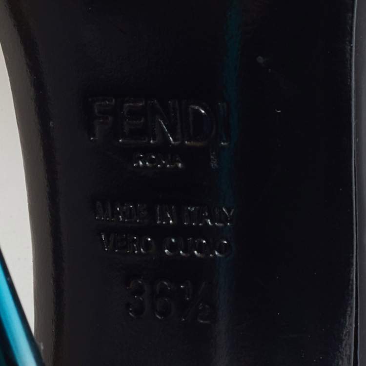 Pre Owned Fendi Black Patent Leather Ankle Strap Sandals Size 36.5
