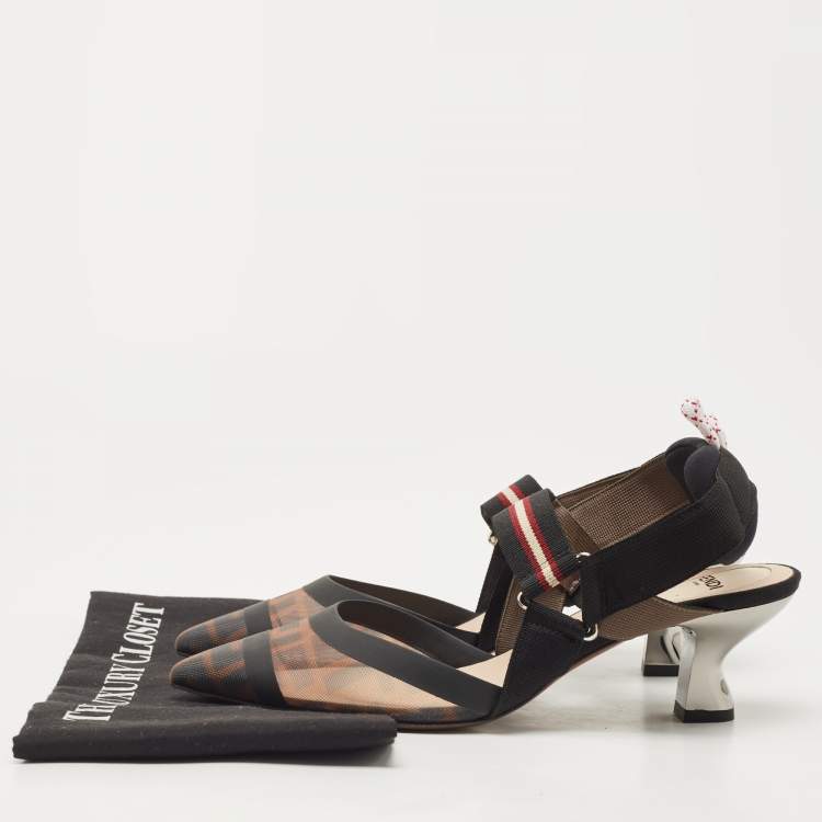 Pre Owned Fendi Multicolor Mesh and Canvas Colibri Slingback Pumps Size 39 