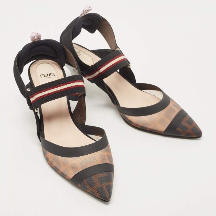 Pre Owned Fendi Multicolor Mesh and Canvas Colibri Slingback Pumps Size 39 