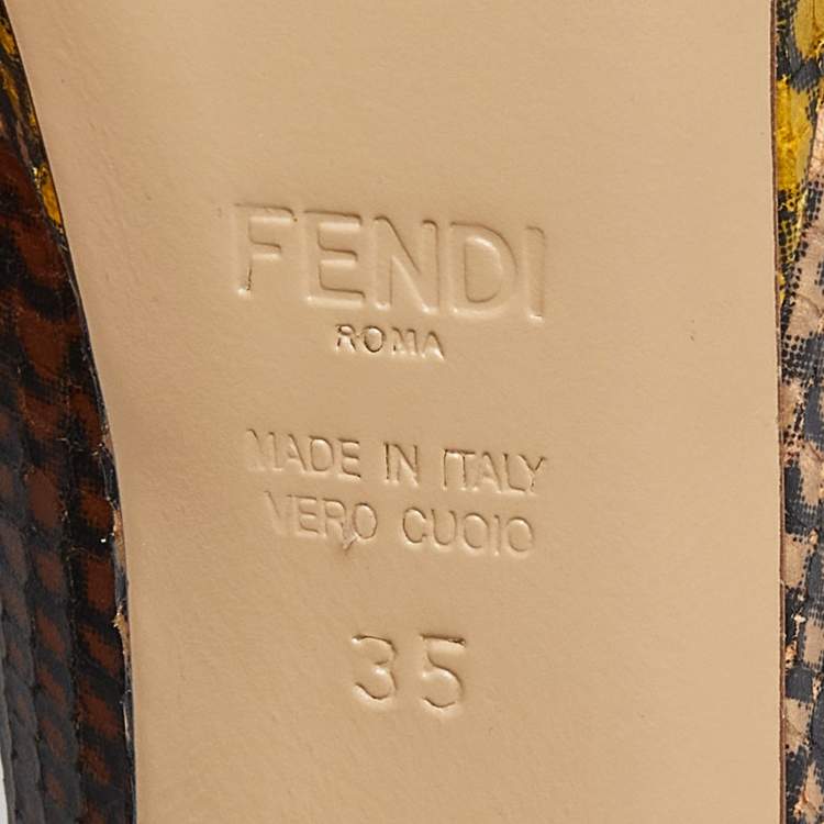 Pre Owned Fendi Multicolor Python Embossed Leather Peep Toe Platform Pumps Size 35