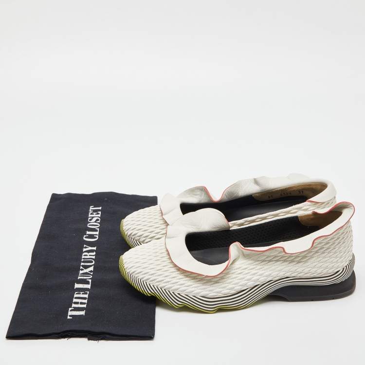 Pre Owned Fendi White Leather Ruffle Trim Slip On Sneakers Size 39