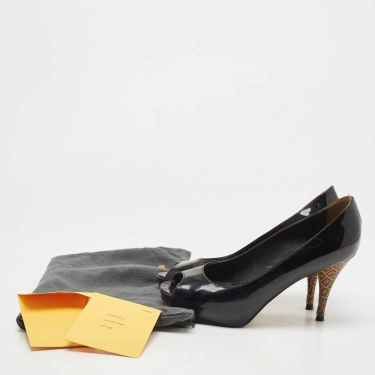 Pre Owned Fendi Black Patent Leather Peep Toe Platform Pumps Size 37