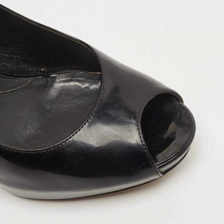 Pre Owned Fendi Black Patent Leather Peep Toe Platform Pumps Size 37