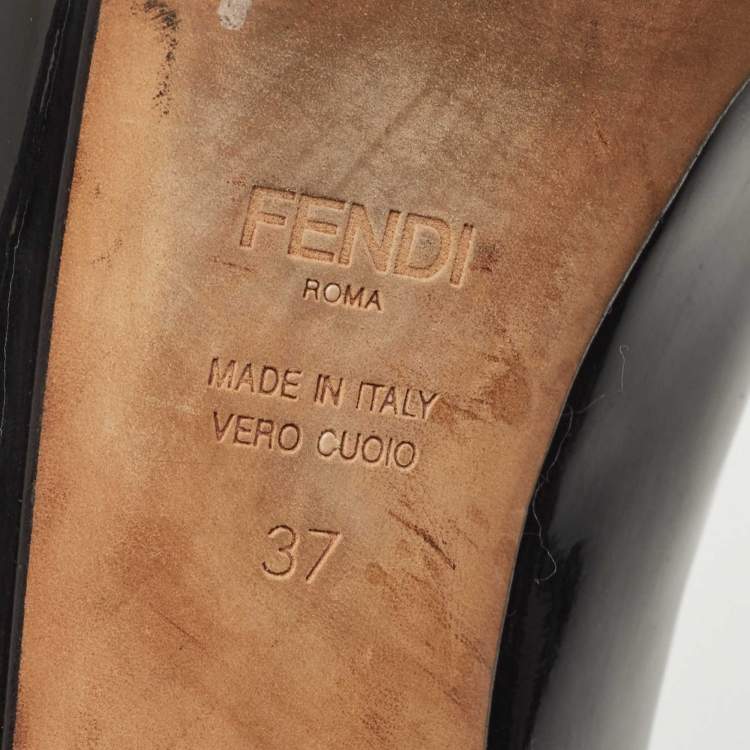 Pre Owned Fendi Black Patent Leather Peep Toe Platform Pumps Size 37