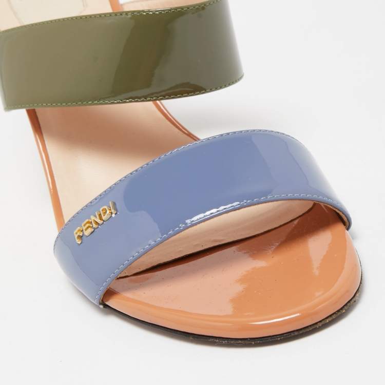 Pre Owned Fendi Multicolor Patent Leather Wedge Slide Sandals Size 38.5