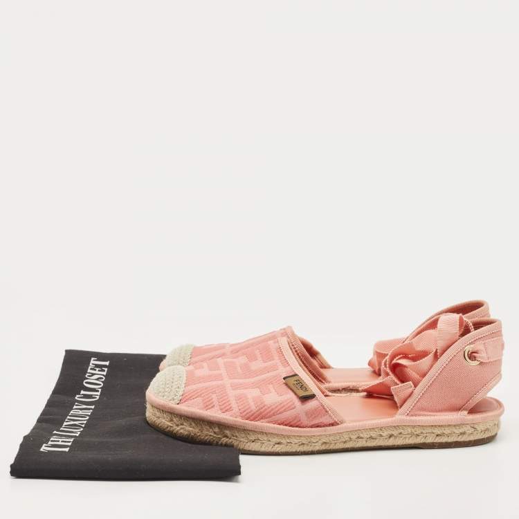 Pre Owned Fendi Pink Zucca Canvas Ankle Tie Espadrille Flats Size 38