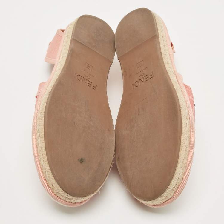 Pre Owned Fendi Pink Zucca Canvas Ankle Tie Espadrille Flats Size 38