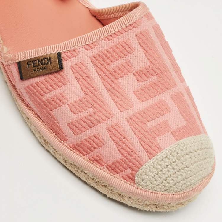 Pre Owned Fendi Pink Zucca Canvas Ankle Tie Espadrille Flats Size 38