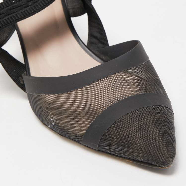 Pre Owned Fendi Black Zucca Mesh and Canvas Colibri Pumps Size 42