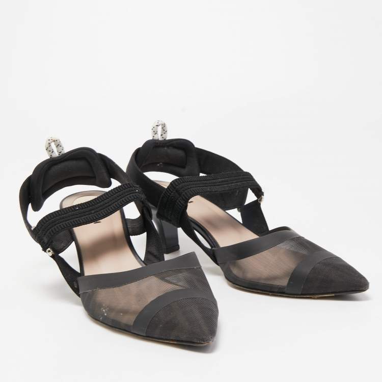 Pre Owned Fendi Black Zucca Mesh and Canvas Colibri Pumps Size 42