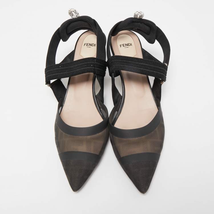 Pre Owned Fendi Black Zucca Mesh and Canvas Colibri Pumps Size 42