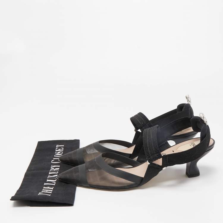 Pre Owned Fendi Black Zucca Mesh and Canvas Colibri Pumps Size 42