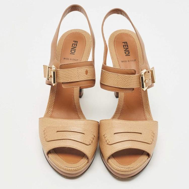 Pre Owned Fendi Beige Leather Ankle Strap Platform Sandals Size 40