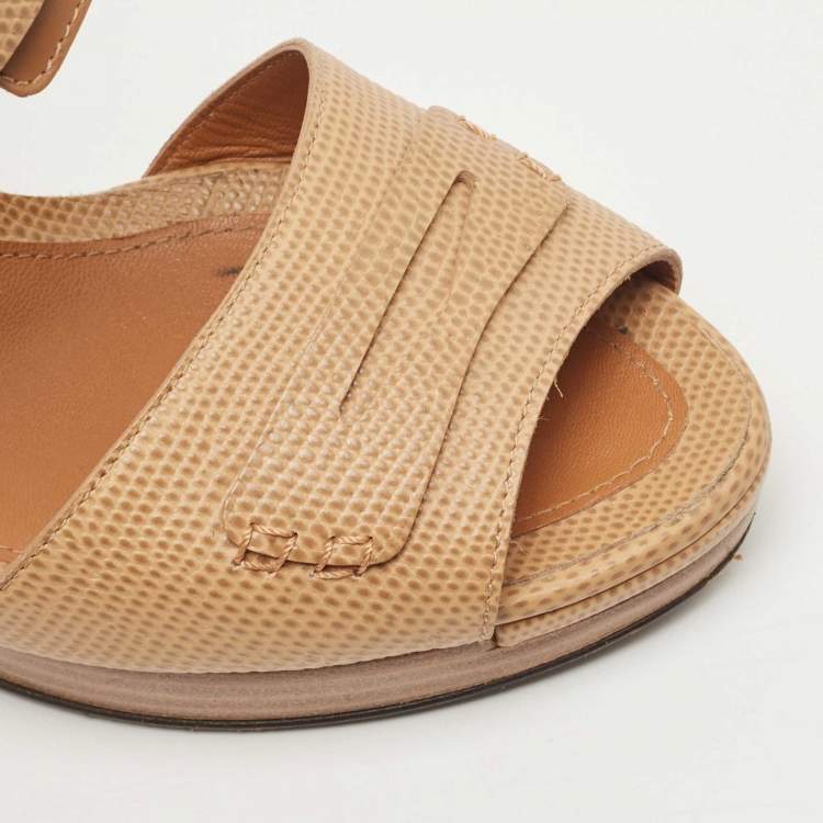 Pre Owned Fendi Beige Leather Ankle Strap Platform Sandals Size 40