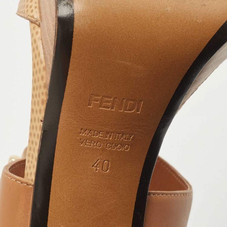 Pre Owned Fendi Beige Leather Ankle Strap Platform Sandals Size 40