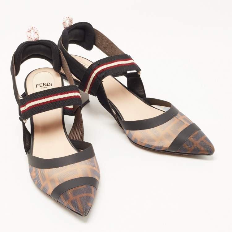 مملوكة مسبقًا Fendi Multicolor Canvas and Mesh Colibri Pumps Size 38.5