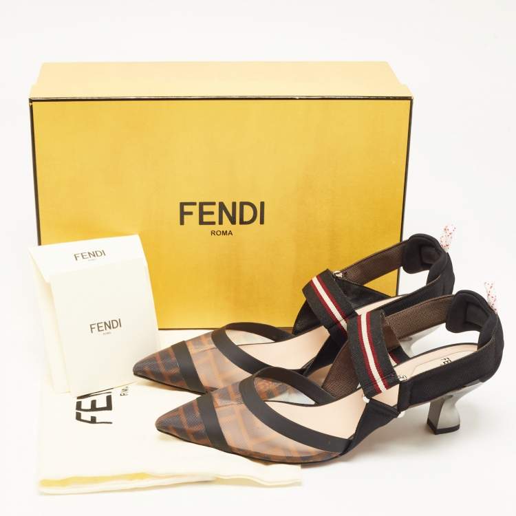 مملوكة مسبقًا Fendi Multicolor Canvas and Mesh Colibri Pumps Size 38.5