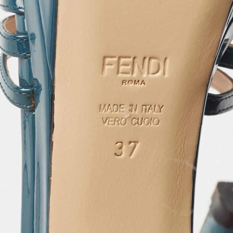 مملوكة مسبقًا Fendi Teal Blue Patent Leather T Strap Platform Sandals Size 37