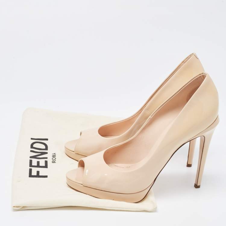 Pre Owned Fendi Beige Patent Leather Peep Toe Pumps Size 39