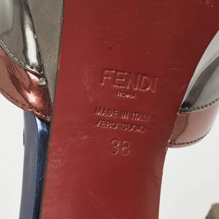 Pre Owned Fendi Multicolor Patent Leather Platform Ankle Strap Sandals Size 38