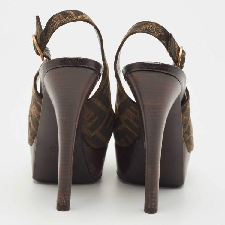 مملوكة مسبقًا Fendi Tobacco Zucca Canvas FF Slingback Pumps Size 37